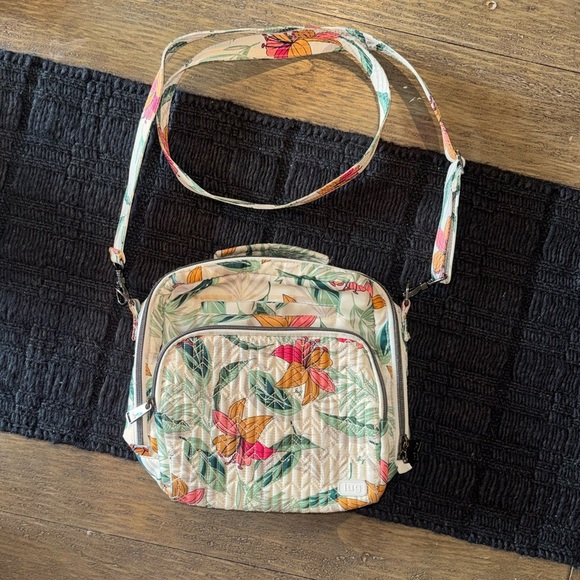 lug Handbags - Lug Ranger Floral Print Tropical Multi-Pocket Travel Crossbody Purse Lily Sand